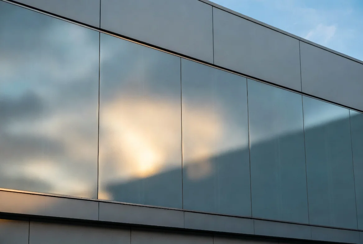 Edifício corporativo com grande pele de vidro tratada com película arquitetônica